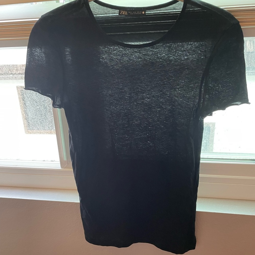 Zara semi sheer super soft and lightweight black T-shirt size small